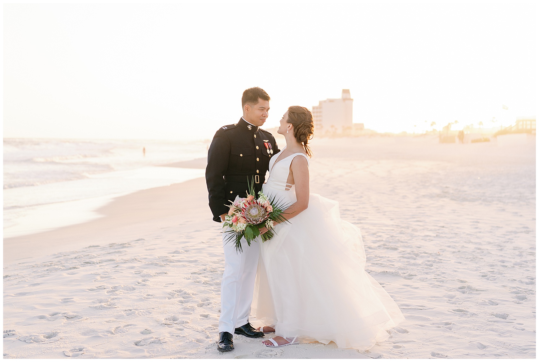 Bride and Groom with sunset